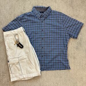 Blue Y2K Surf Style Lee Boxy Cropped Button Up Shirt
